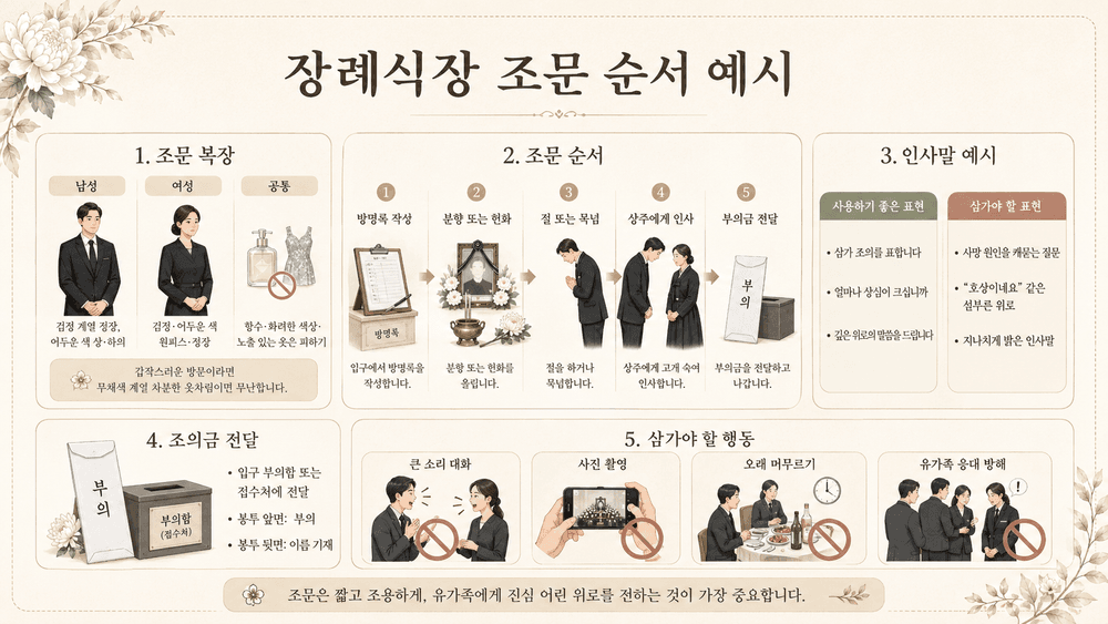 장례식장 조문 순서 영정 앞 분향 헌화 모습