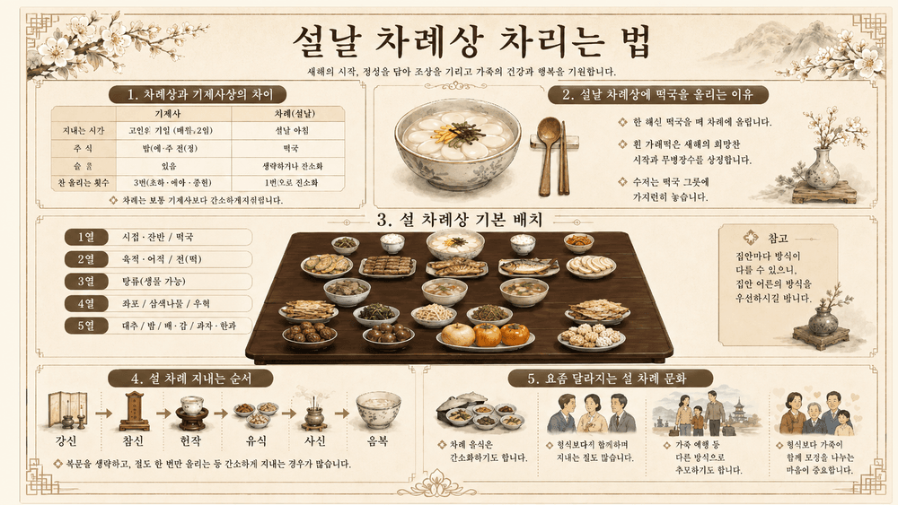 설날 차례상에 떡국을 올린 상차림 예시