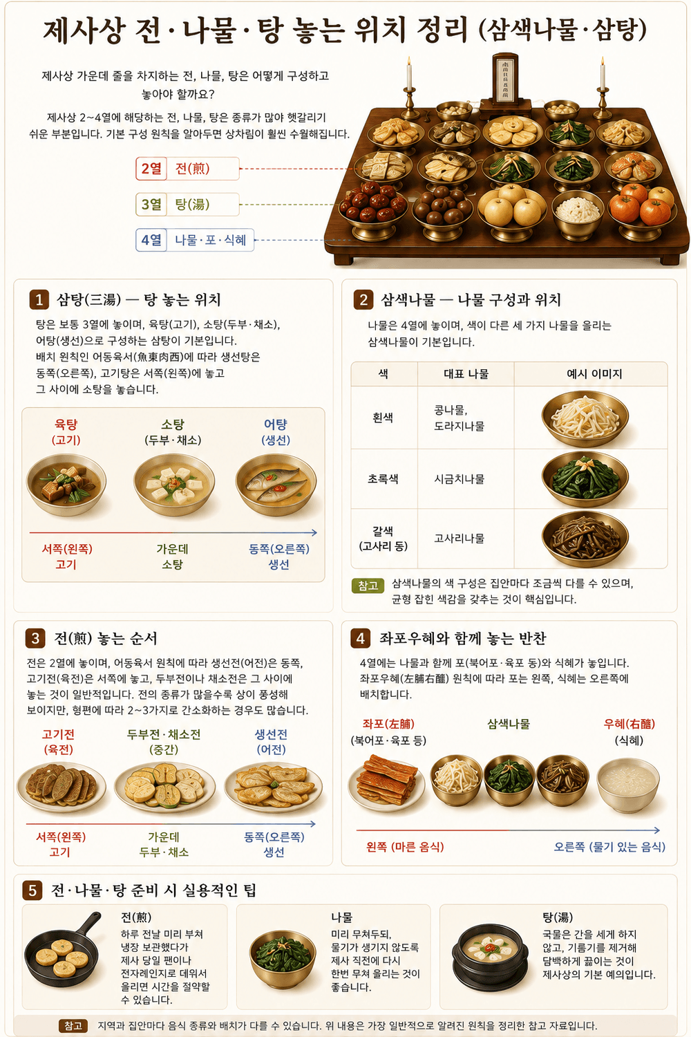 제사상 전 나물 탕을 놓은 위치 예시